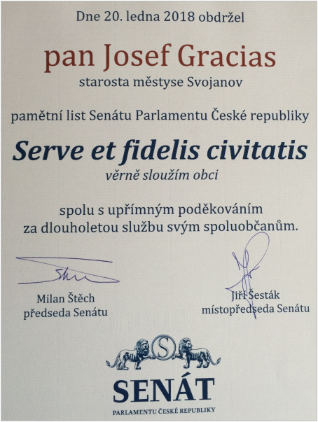 Pamětní list Senátu Parlamentu České republiky